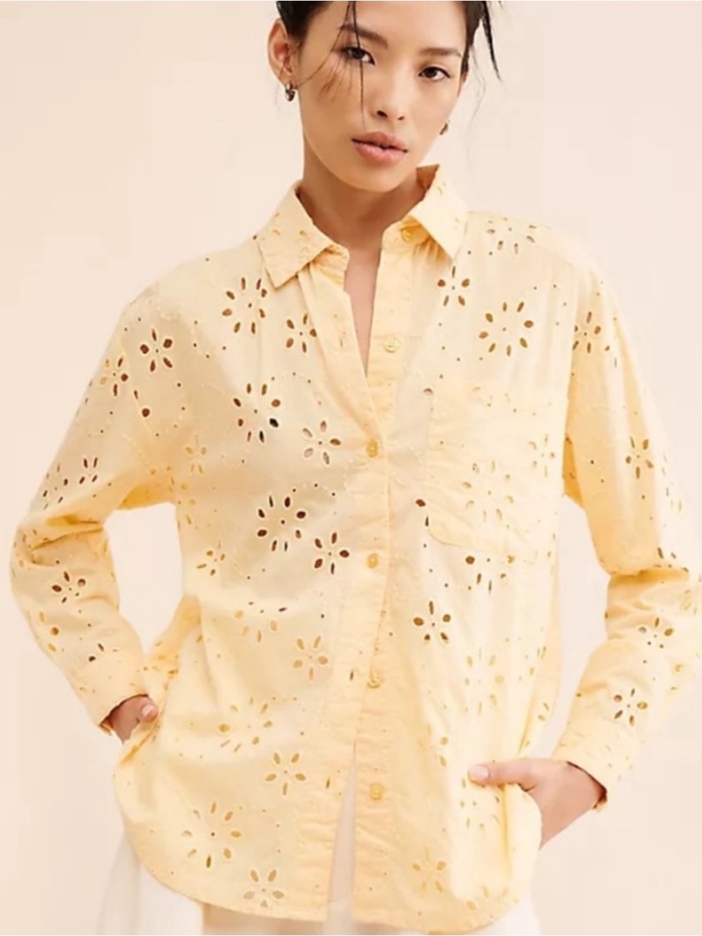 Yellow Eyelet Button-Up Shirt by Michael Kors, M